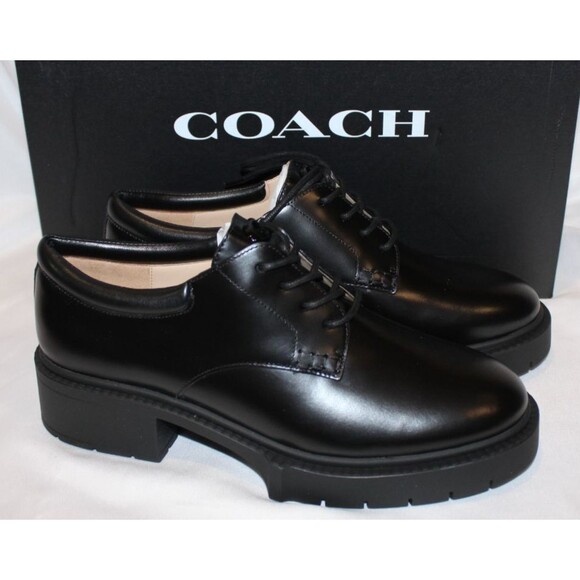 Coach Women's Lyla Platform Leather Oxfords Black Leather NIB - Picture 1 of 9